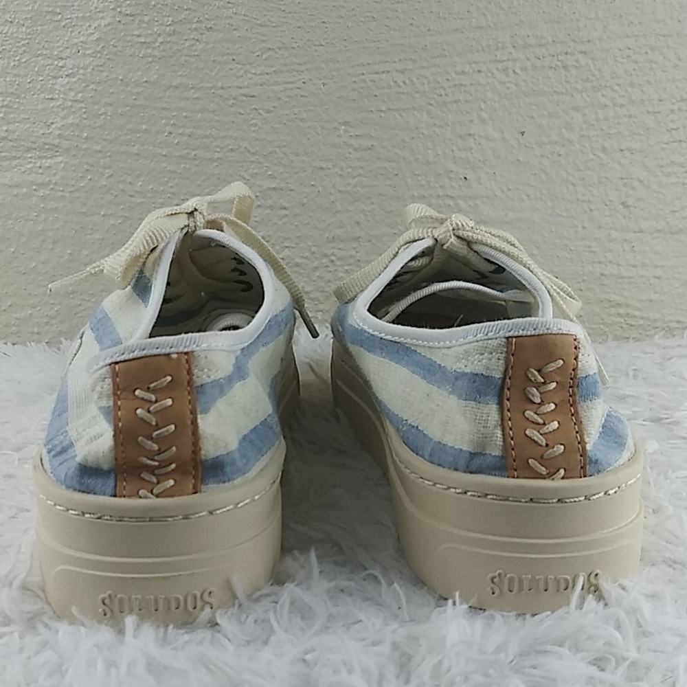 Soludos Blue Striped Fabric Upper Almond Toe Lace Up Low Top Platform Sneaker - Picture 5 of 15